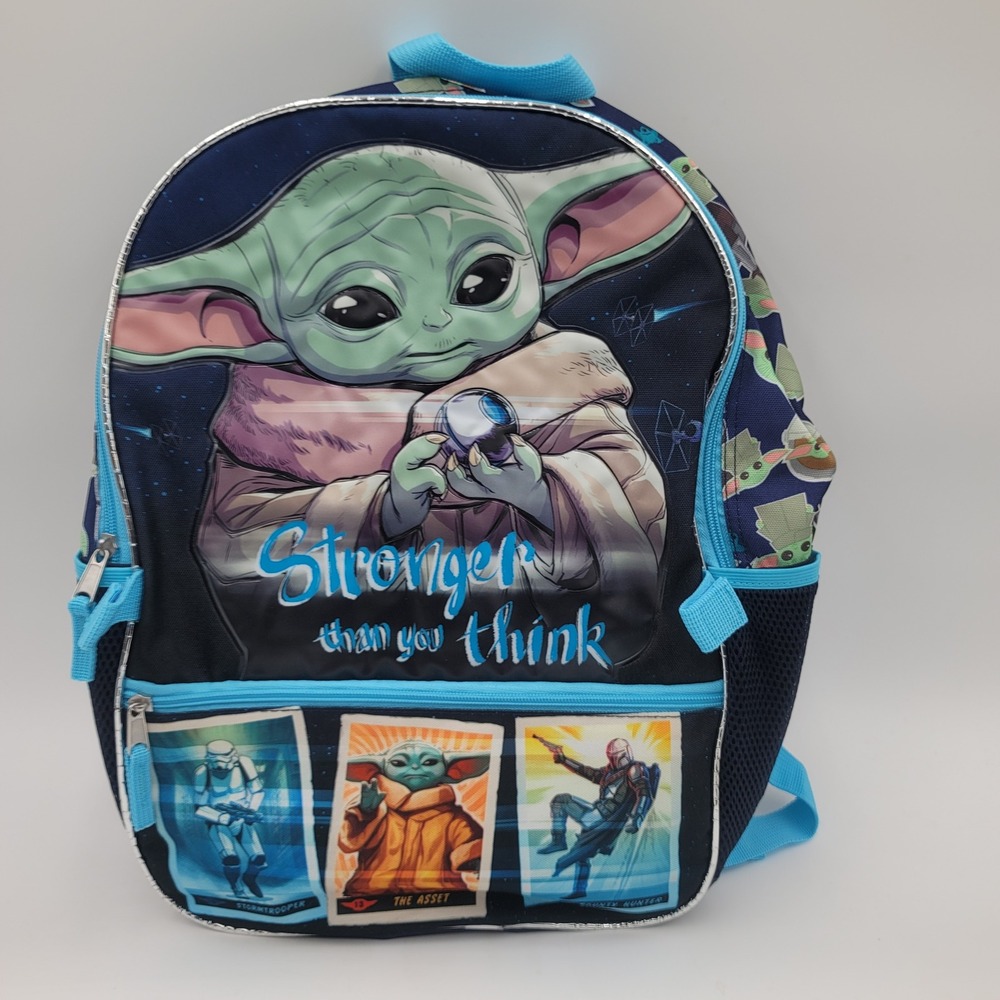 Star Wars Mandalorian Grogu Baby Yoda Kids Backpack Blue Stronger Than You Think